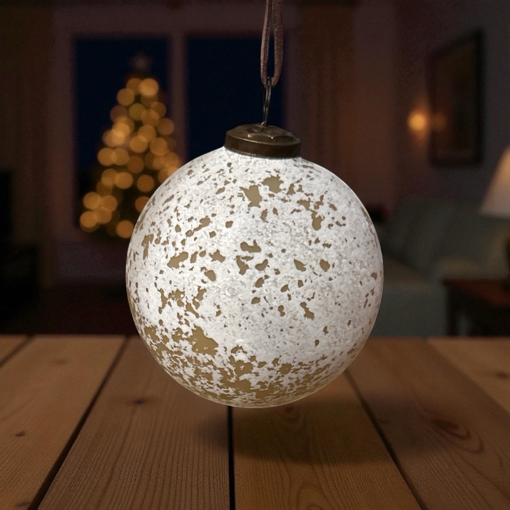 NWT Boutique Distressed Large Christmas White & Gold Hanging Ornament elegant
